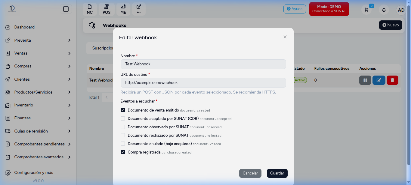 Editar Webhook